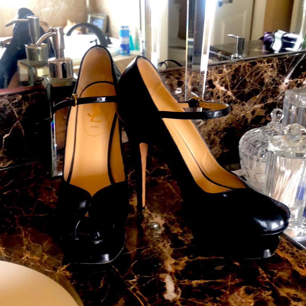 YSL from Paris Beautiful black pattern platform peep toe 36 1/2